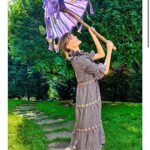 Gretchen Scott Designs Black and Purple Midi Dress
